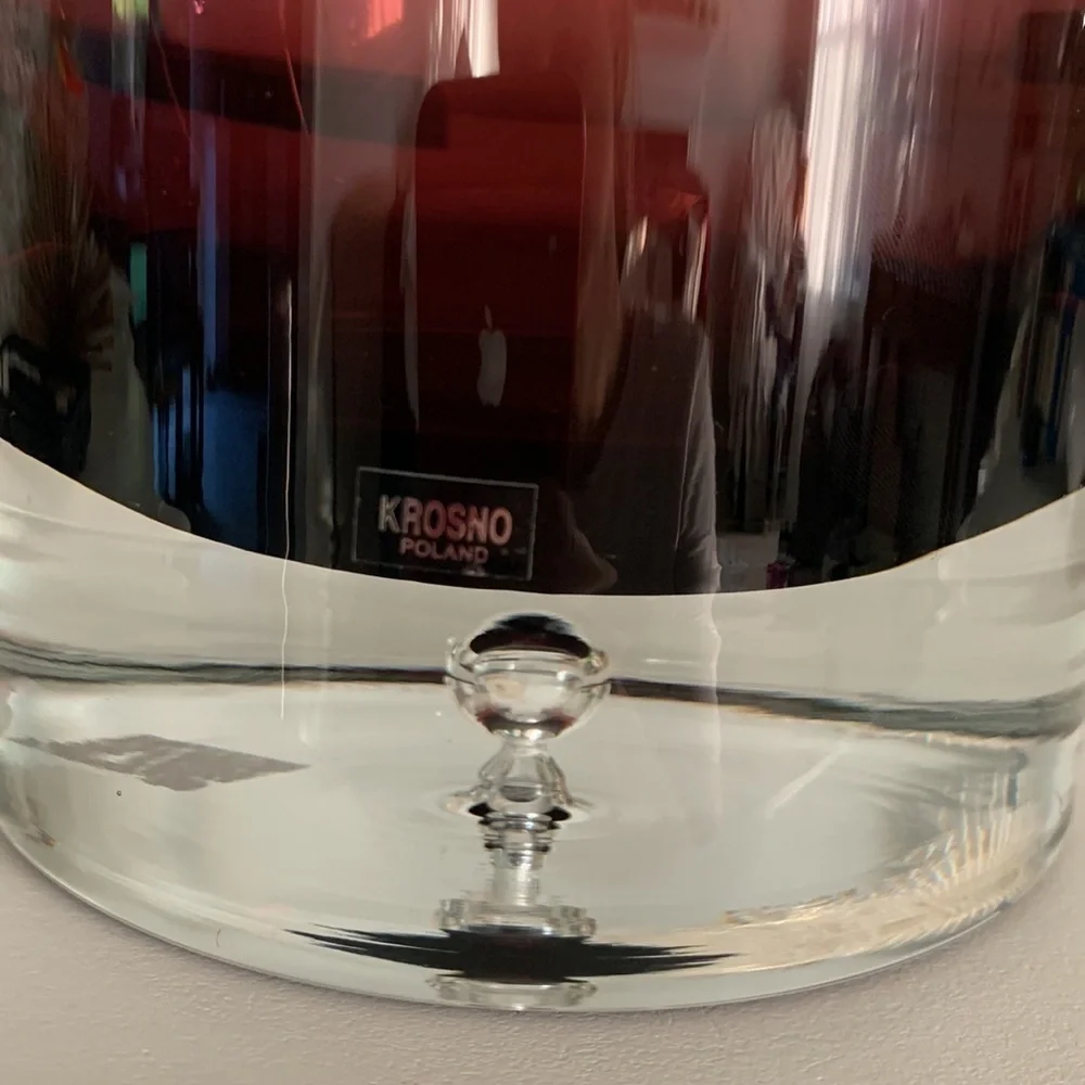 MCM Krosno Poland Block Art Glass With handles Vase‎ Purple Clear Base Bubble